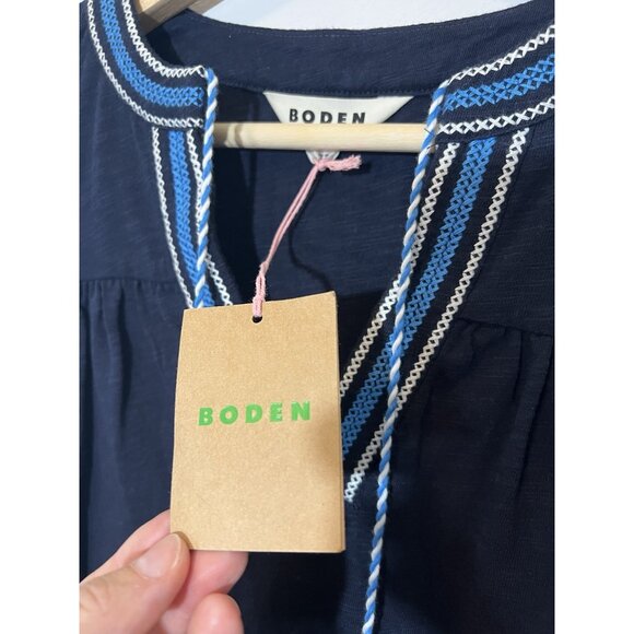 Boden Women’s Nadine Notch Sleeveless Mini Dress Size 8 Blue Embroidered Cotton - Picture 6 of 15